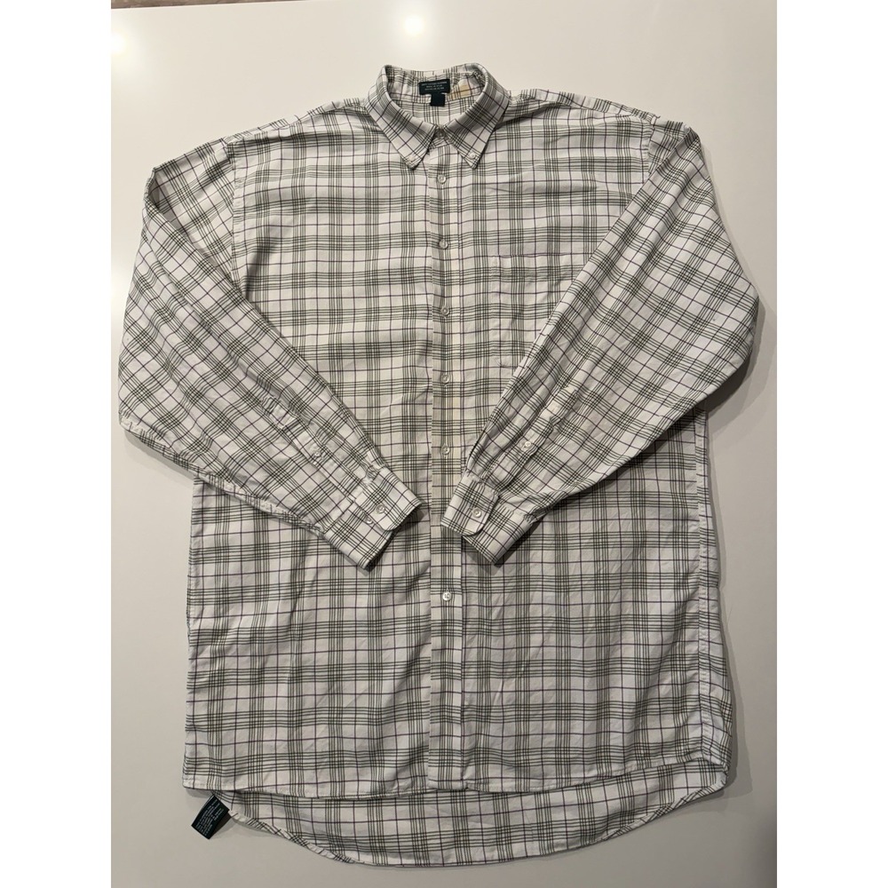 Hunt Club Mens Plaid Long Sleeve Button Down Shirt White 16.5 X-Tall Pre-Owned
